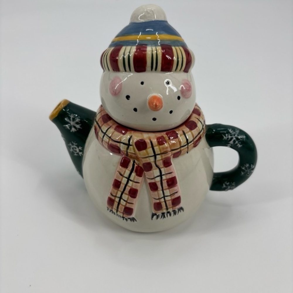 Vintage Debbie Mumm Sakura Teapot For‎ One Snowman Christmas Holiday Rare Winter